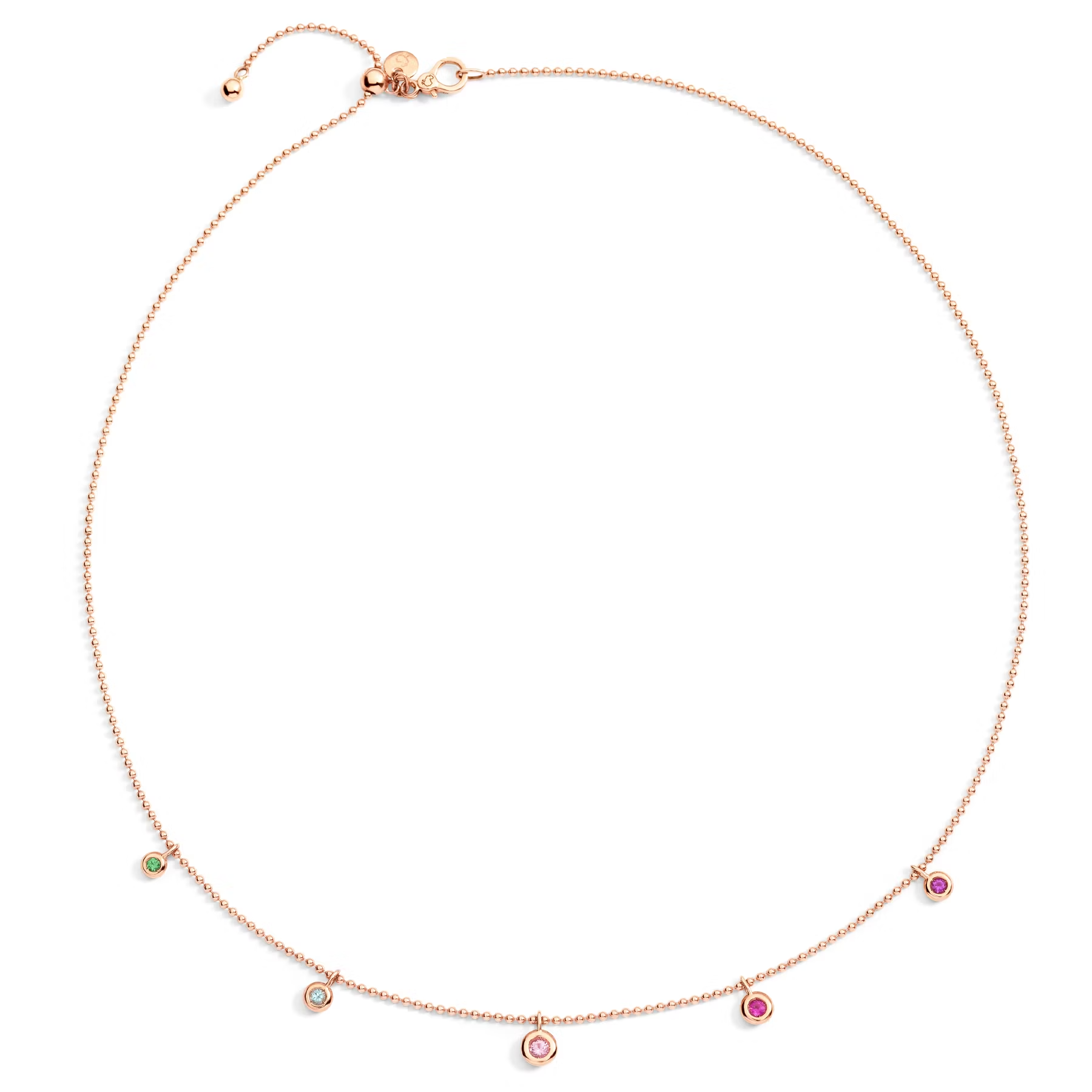 Dodo Bollicine Necklace in 9K Rose Gold with Five Coloured Gemstones DCC3002-BOLLI-MIX9R