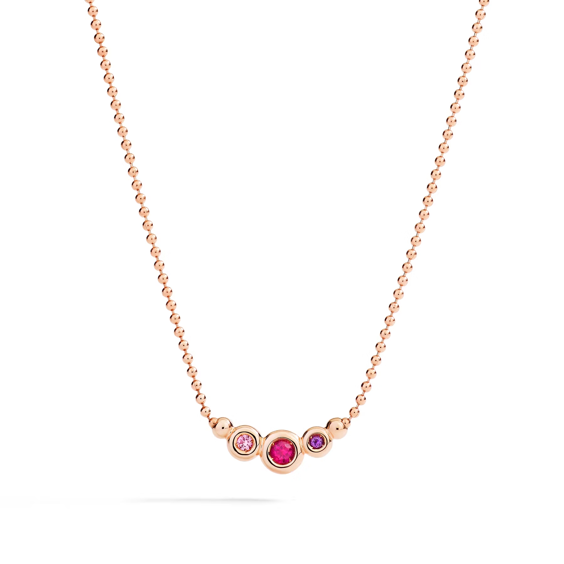 Dodo Bollicine Necklace in 9K Rose Gold with Pink Sapphire, Ruby and Amethyst DCC3001-BOLLI-ZRI9R