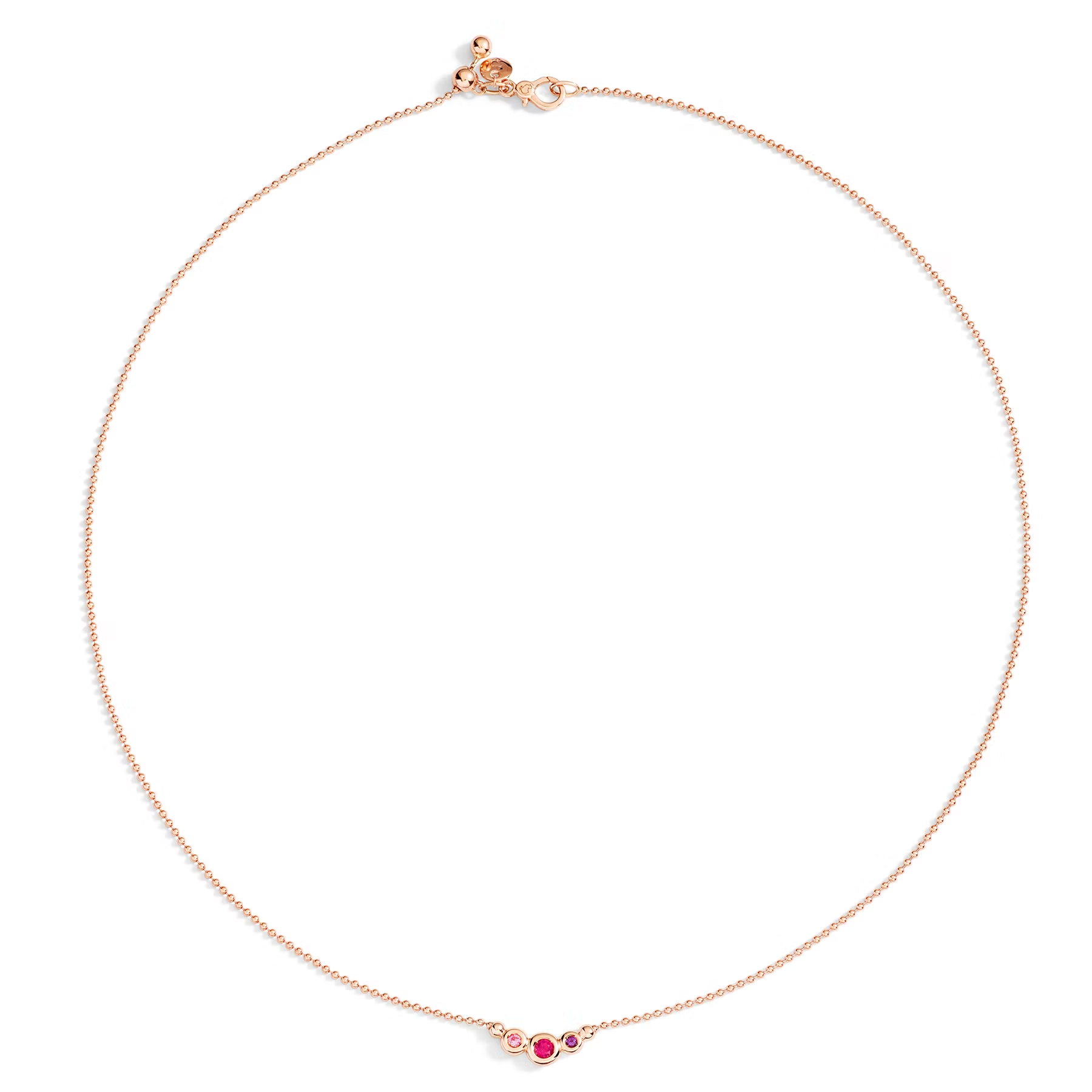Dodo Bollicine Necklace in 9K Rose Gold with Pink Sapphire, Ruby and Amethyst DCC3001-BOLLI-ZRI9R