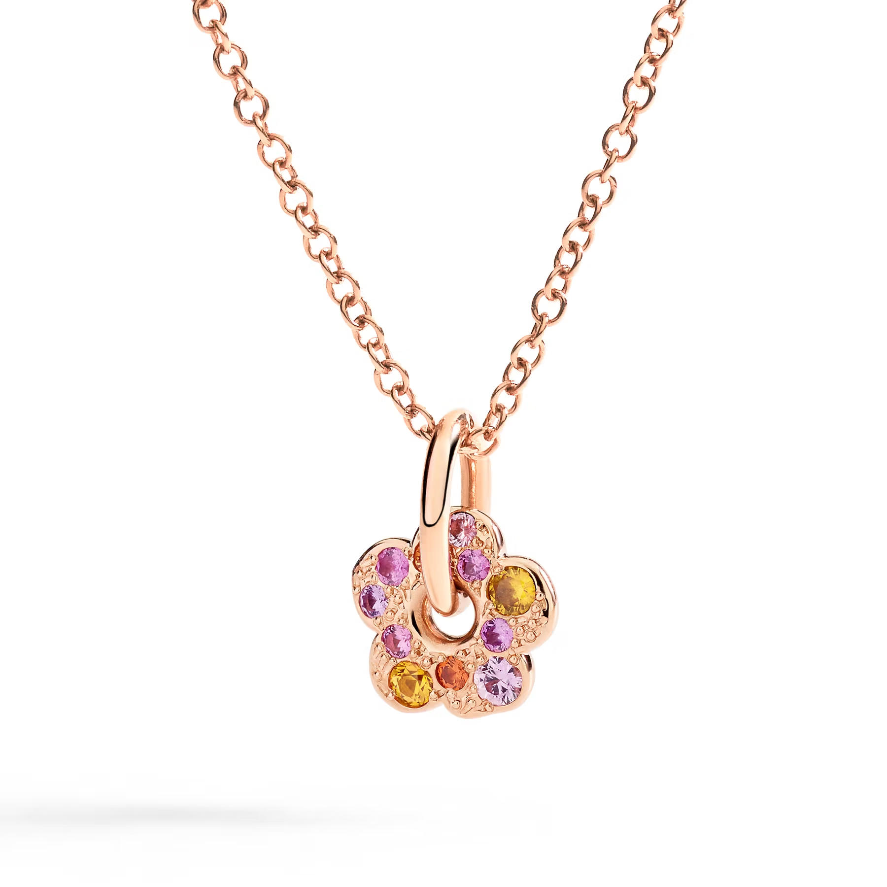 Dodo Flower Charm in 9k Rose Gold with Pink and Orange Sapphires DMC5013-FLOWS-ZRO9R