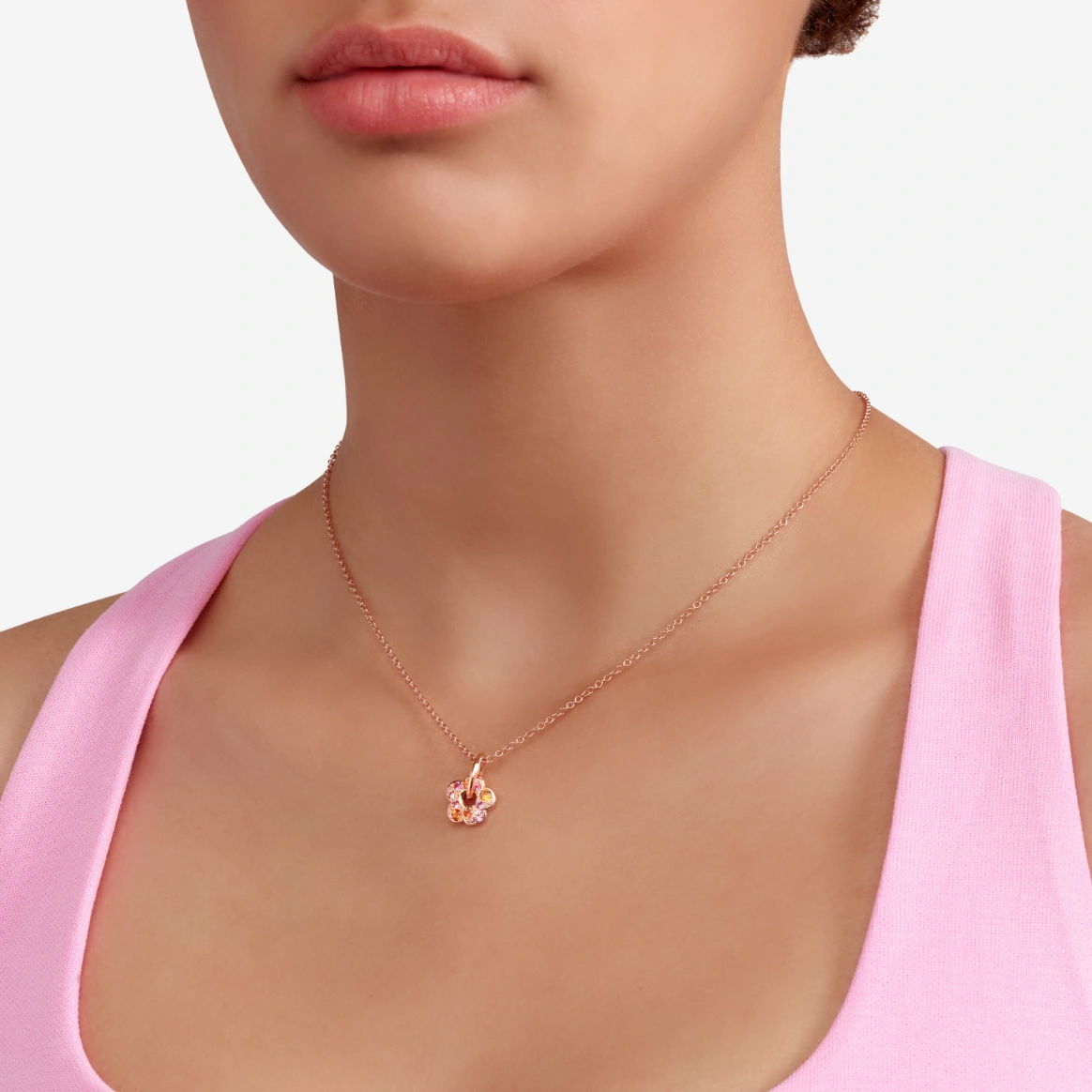 cute dodo charm flower charm in 9k rose gold with gemstones