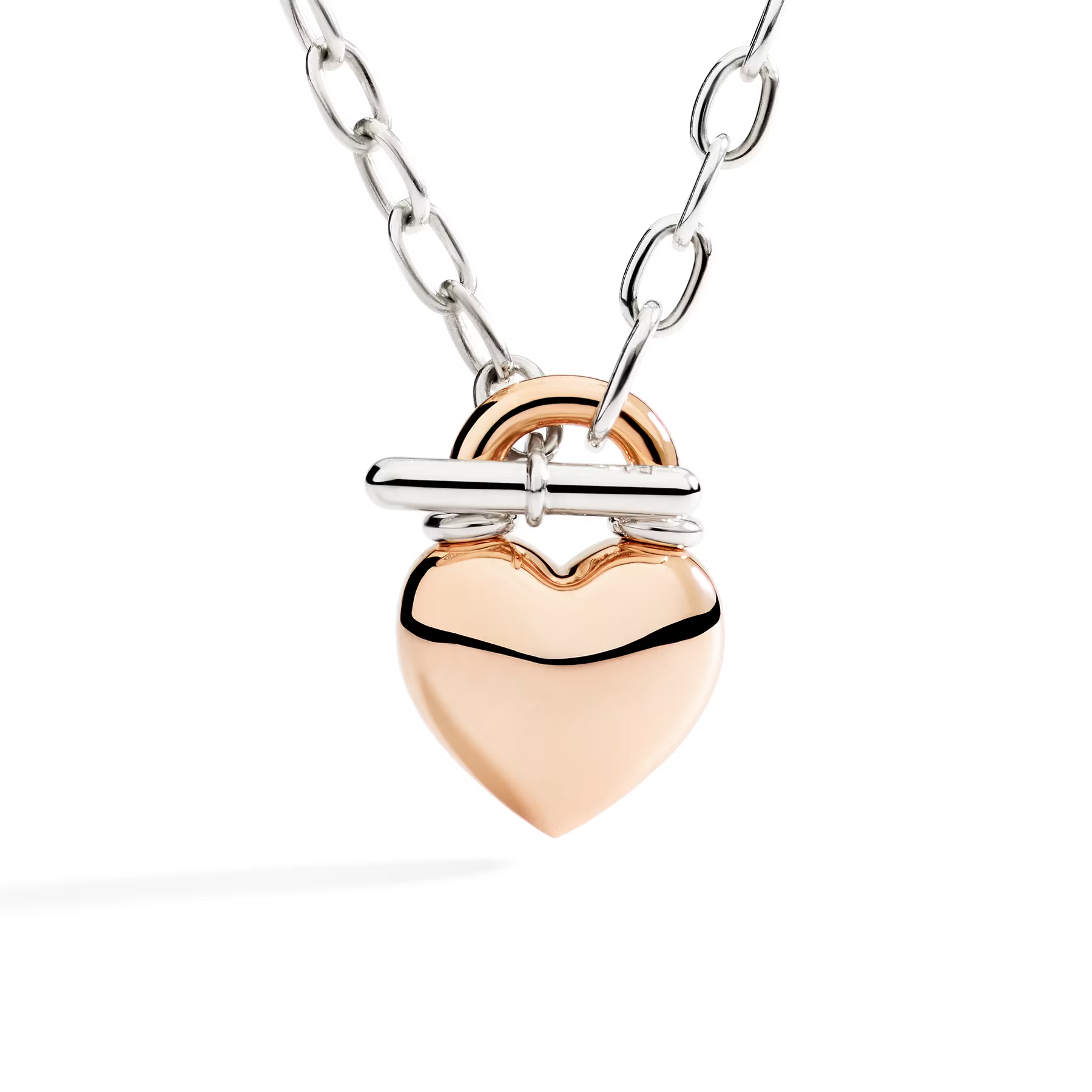 Dodo Heart Necklace in Sterling Silver with Large 9k Rose Gold Heart