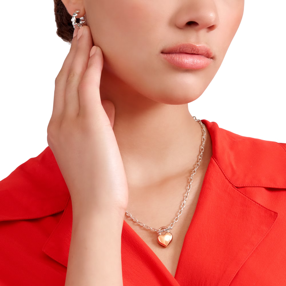 Dodo Heart Necklace in Sterling Silver with Large 9k Rose Gold Heart