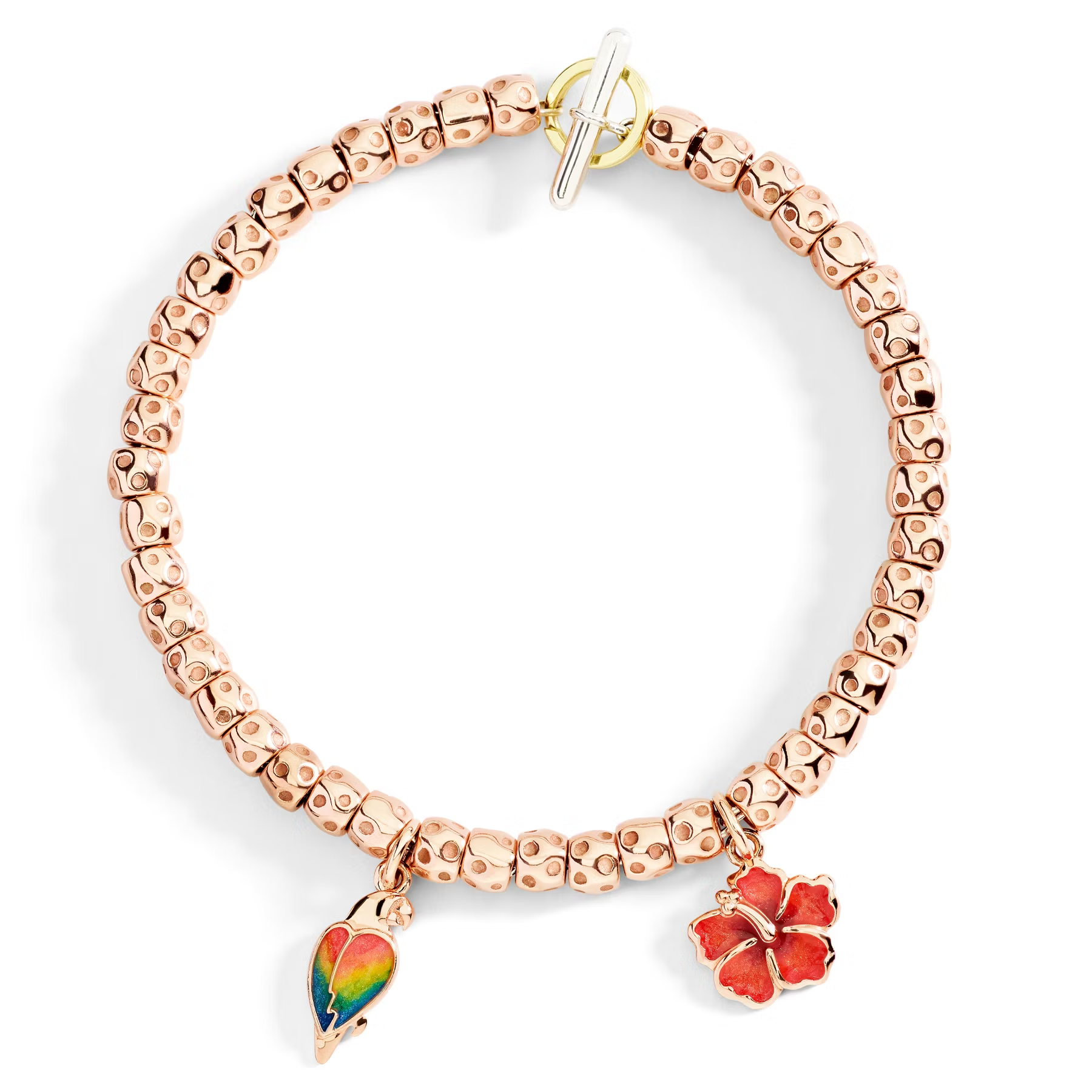 Dodo Hibiscus Flower Charm in 9k Rose Gold with Enamel DMC5005-HIBIS-EAR9R