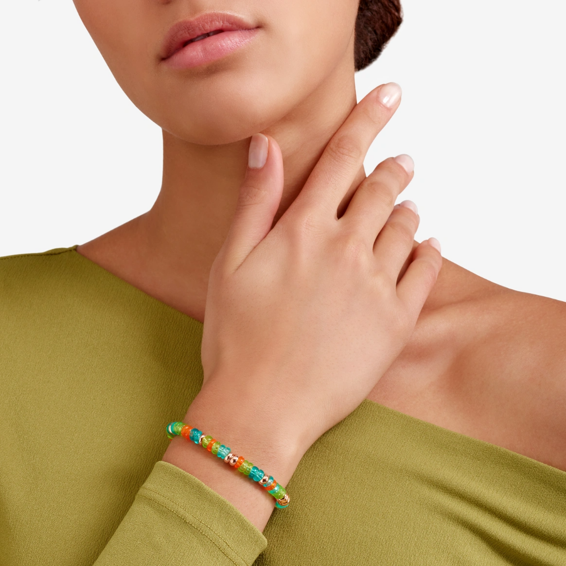 dodo rondelle necklace in 9kt rose gold with recycled plastic beads colourful