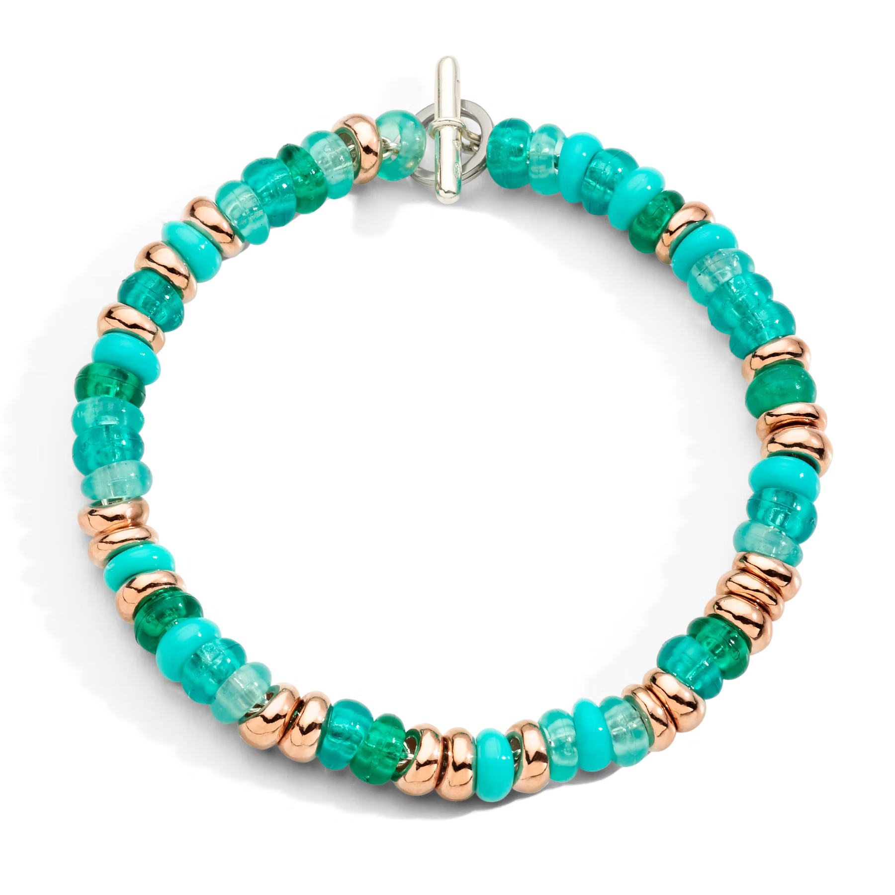 teal bracelet with 9k rose gold beads, recycled plastic