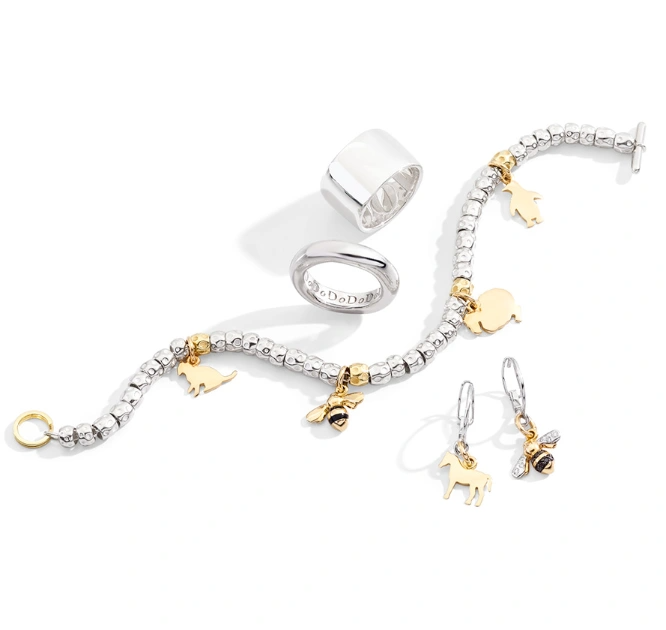 dodo jewellery silver bracelet with 18k yellow gold charms