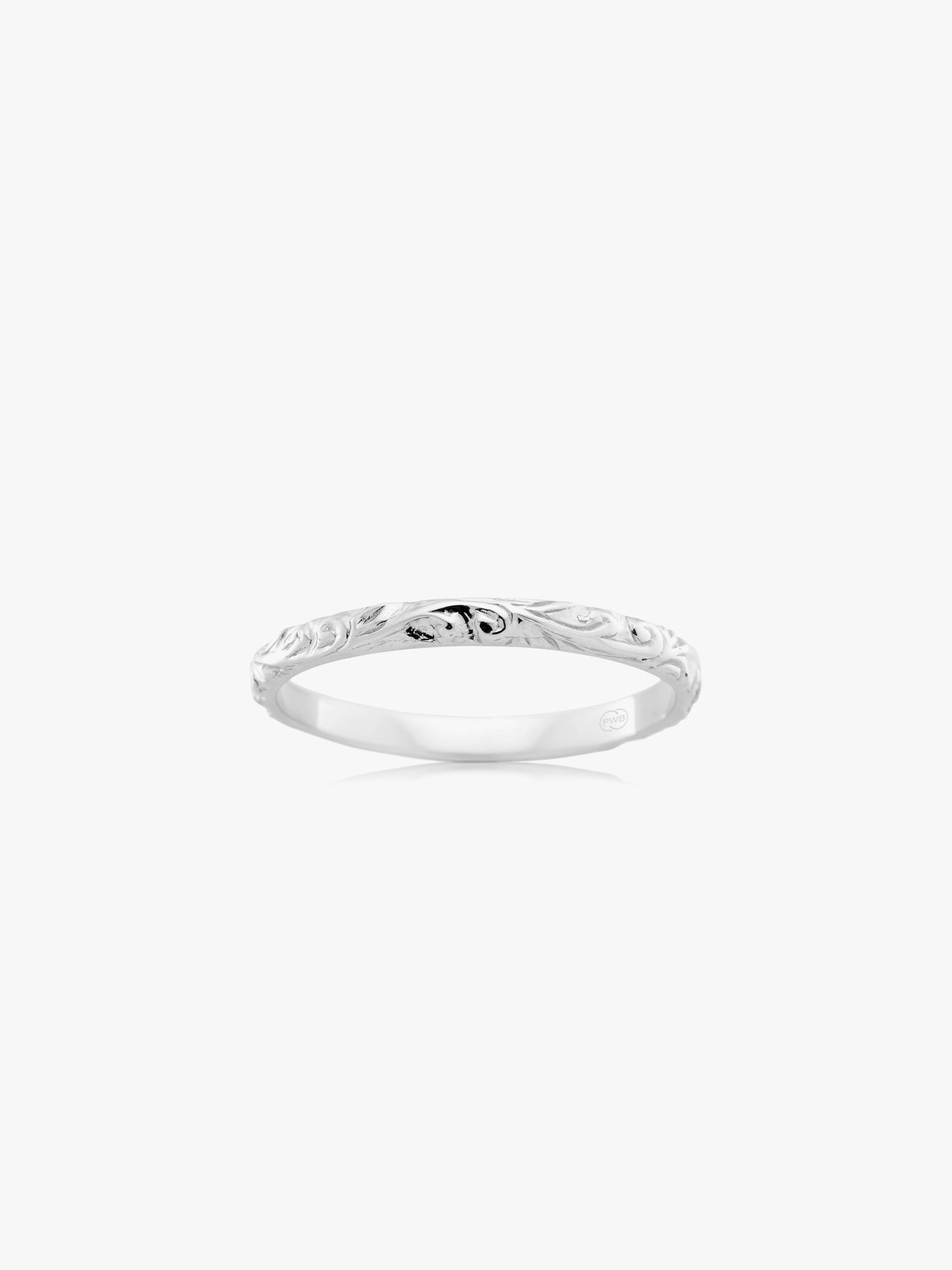 Fine Patterned Wedding Band in White Gold