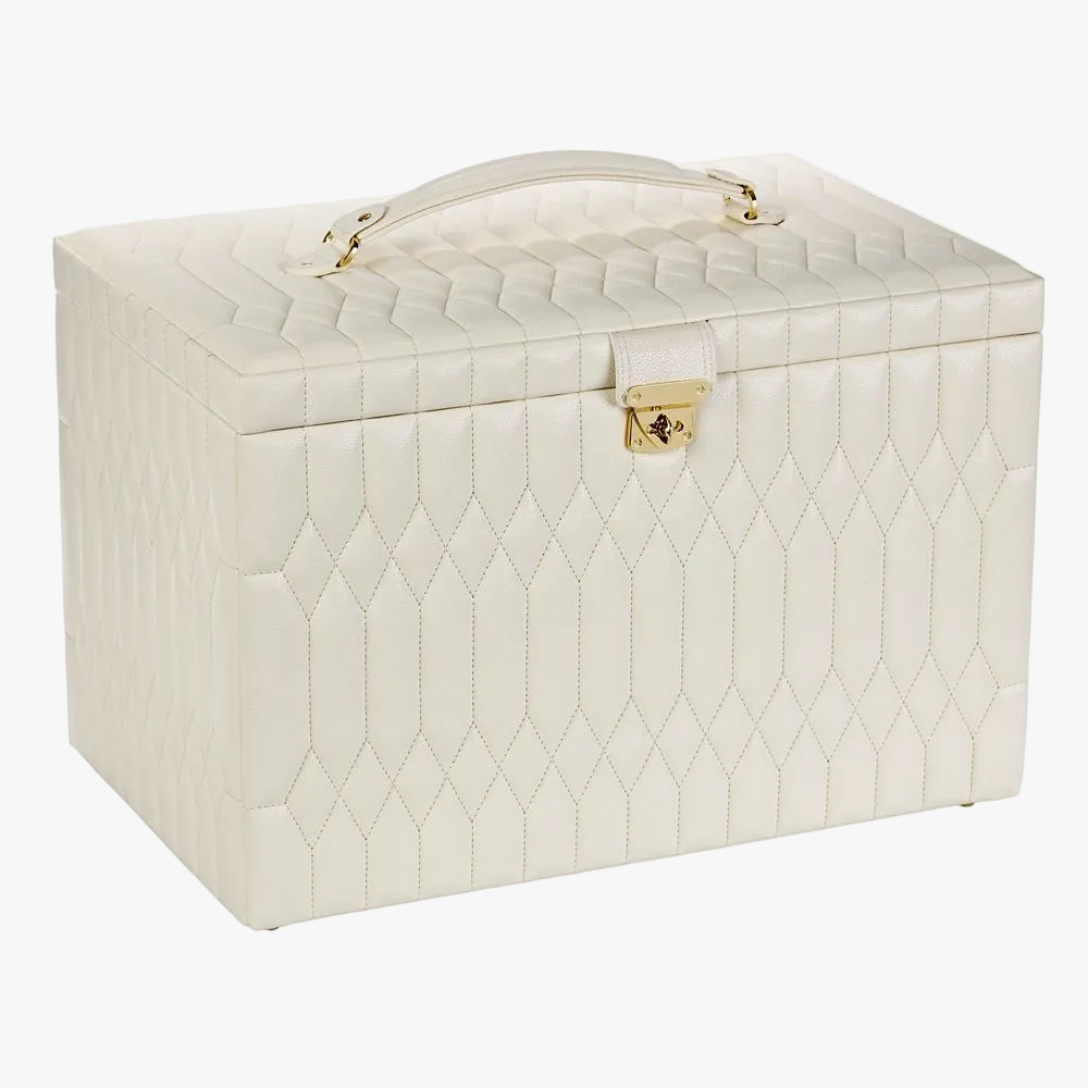 The WOLF Lauren Extra Large Jewellery Box in Ivory combines timeless design with exceptional functionality, offering an elegant home for an extensive jewellery collection.