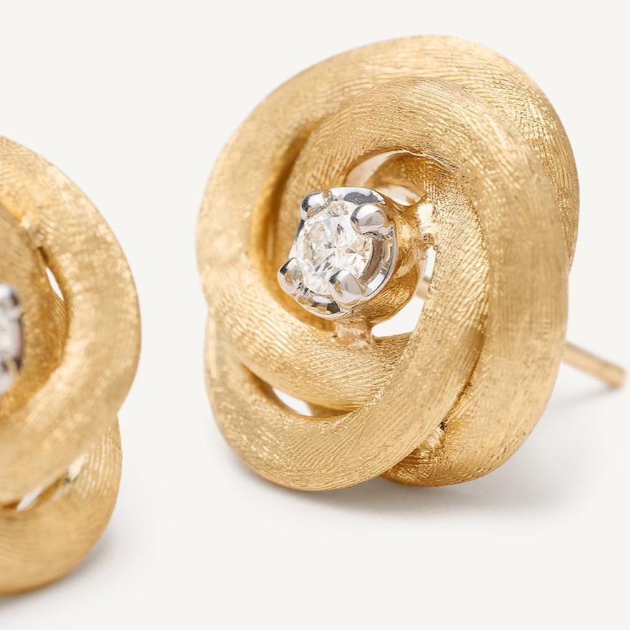 Marco Bicego Jaipur 18k Gold Floral Diamond Stud Earrings OB1841 B YW