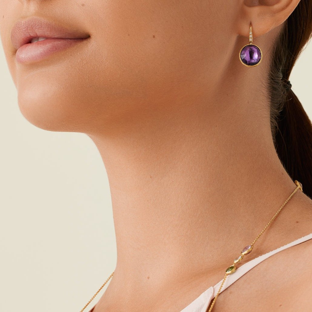 18kt yellow gold diamond-studded amethyst earrings