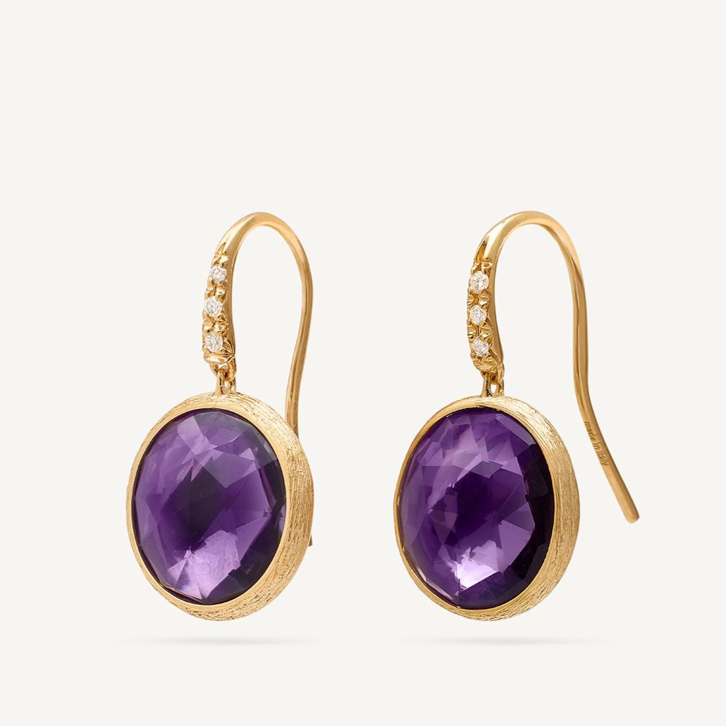 18kt yellow gold diamond-studded amethyst earrings