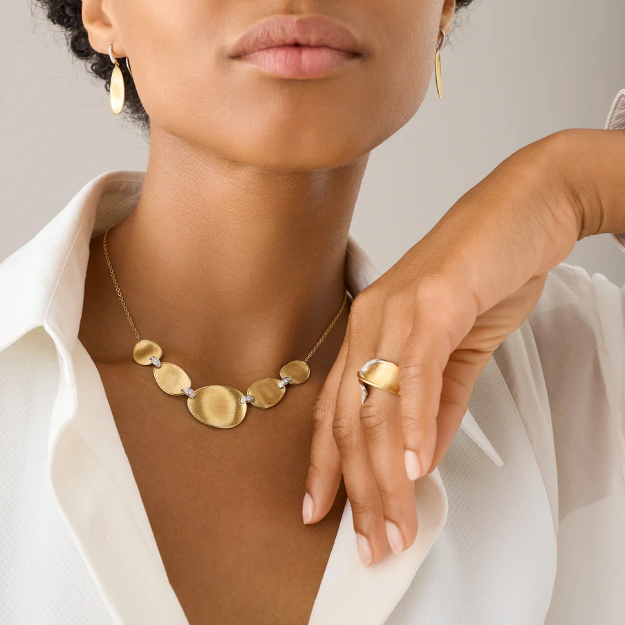 Marco Bicego Lunaria 18k Gold 5 Leaf Necklace with Diamond Detail