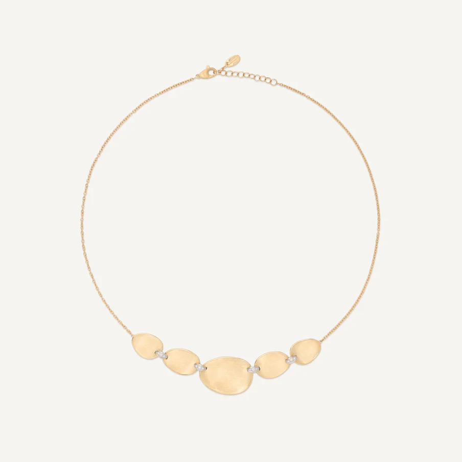 Marco Bicego Lunaria 18k Gold 5 Leaf Necklace with Diamond Detail