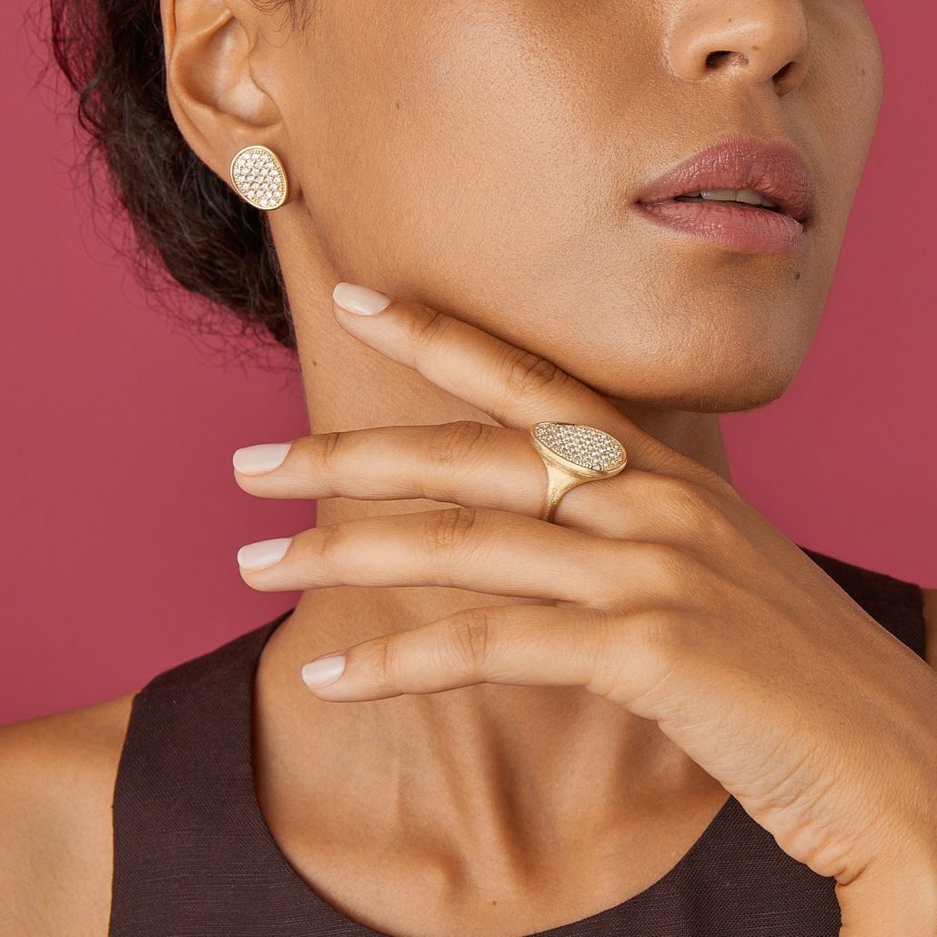 Marco Bicego Lunaria 18k Gold Diamond Pavé Ring