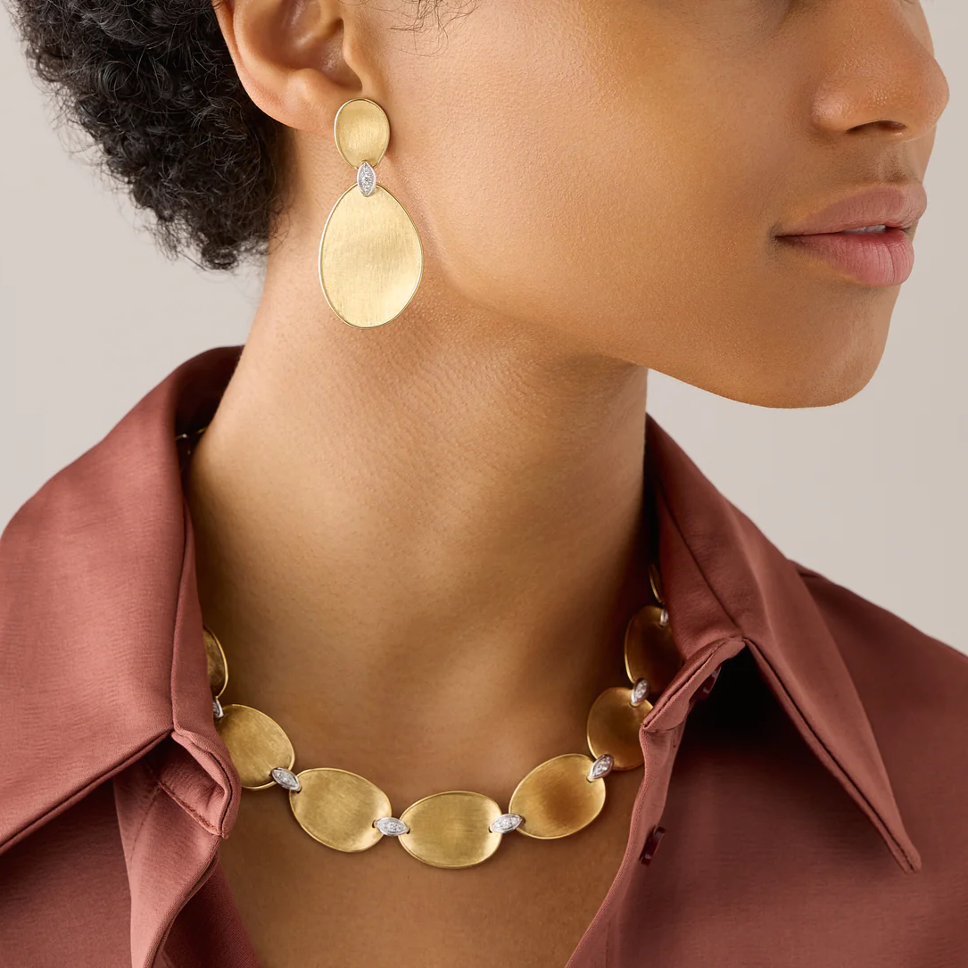 Marco Bicego Lunaria 2 Drop Earrings with Diamond Accents (Large) OB1540_B_YW