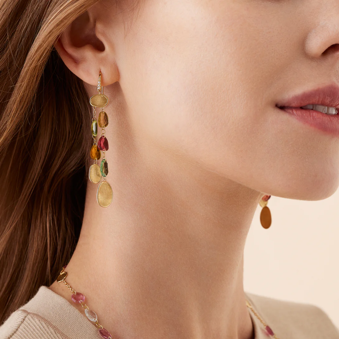 Marco Bicego Lunaria Colour 18K Yellow Gold Multi-Strand Tourmaline Earrings with Diamonds