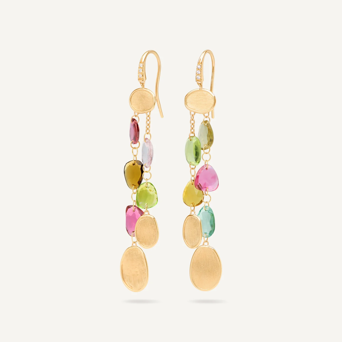 Marco Bicego Lunaria Colour 18K Yellow Gold Multi-Strand Tourmaline Earrings with Diamonds