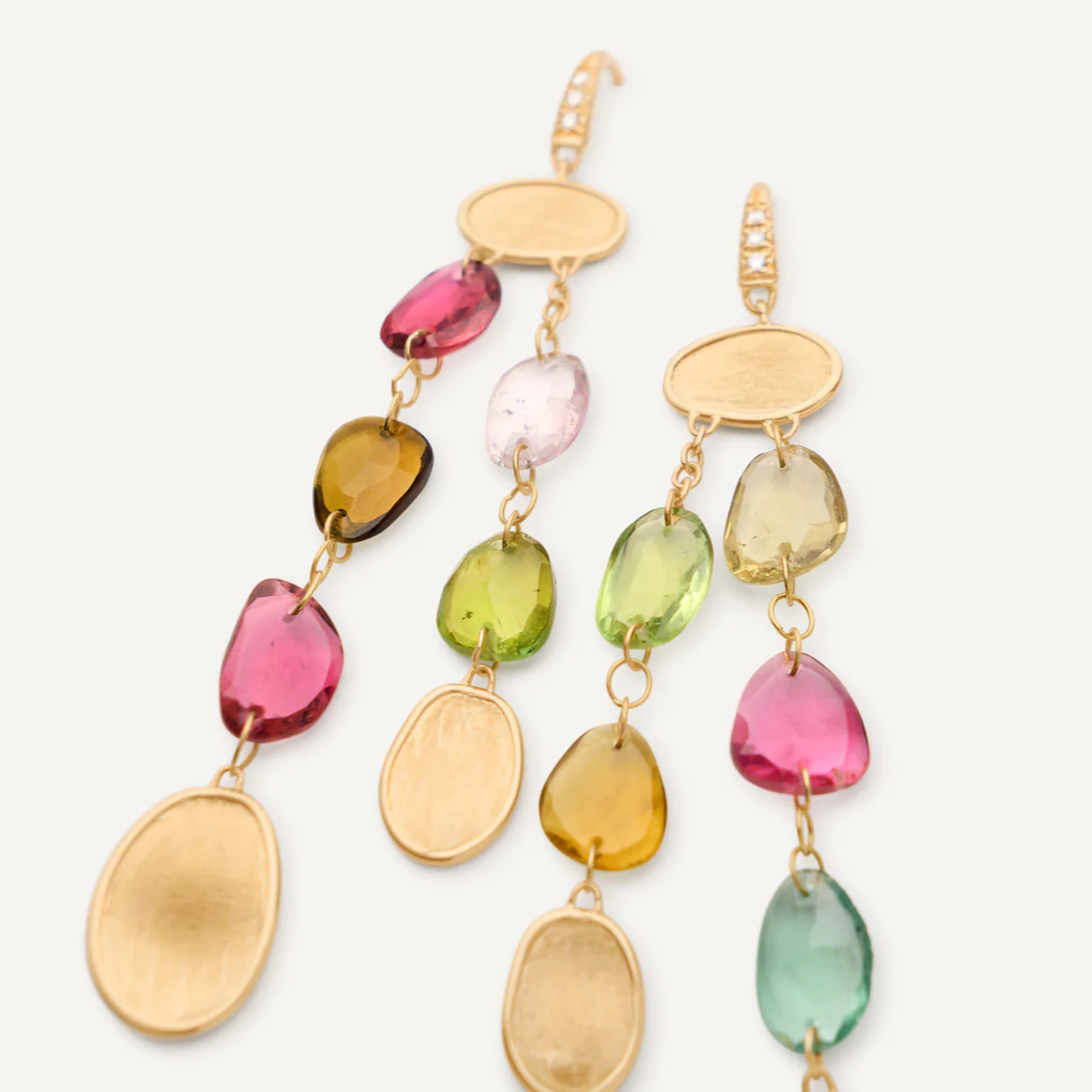 Marco Bicego Lunaria Colour 18K Yellow Gold Multi-Strand Tourmaline Earrings with Diamonds