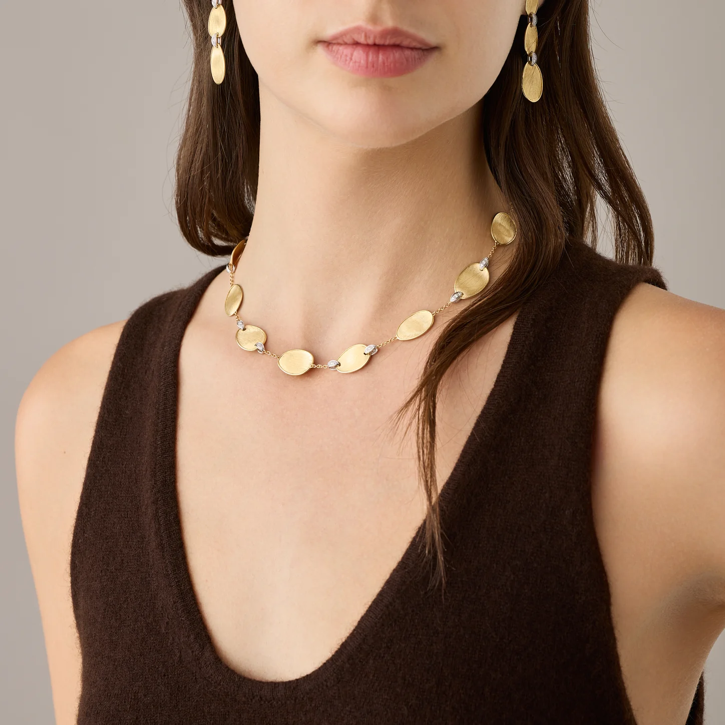 Marco Bicego Lunaria Gold Necklace with Diamonds (Short)