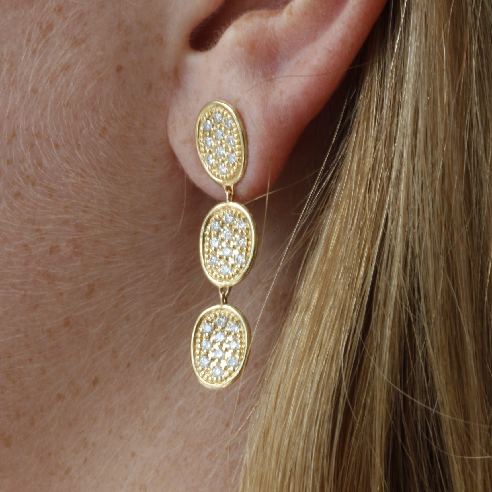 Marco Bicego Lunaria Gold Three Chandelier Diamond Earrings OB1818 B Y