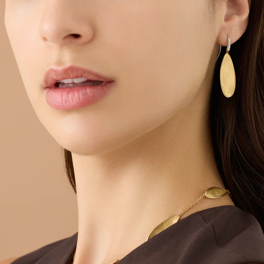 Marco Bicego Lunaria Twist Classic French Hook Earrings with Diamond Detail