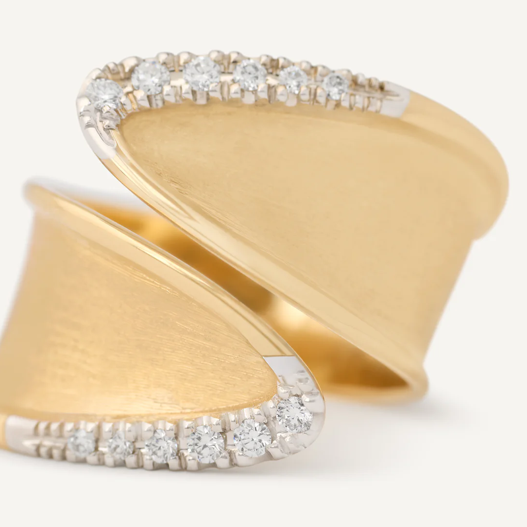 Marco Bicego Lunaria Twist Classic Gold and Diamond Open Ring (Large) AB661_B_YW orsini