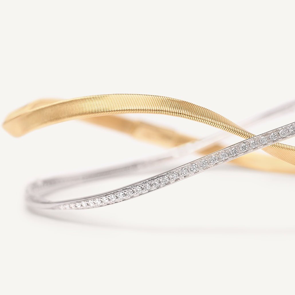 18kt yellow gold two-strand bangle with diamonds