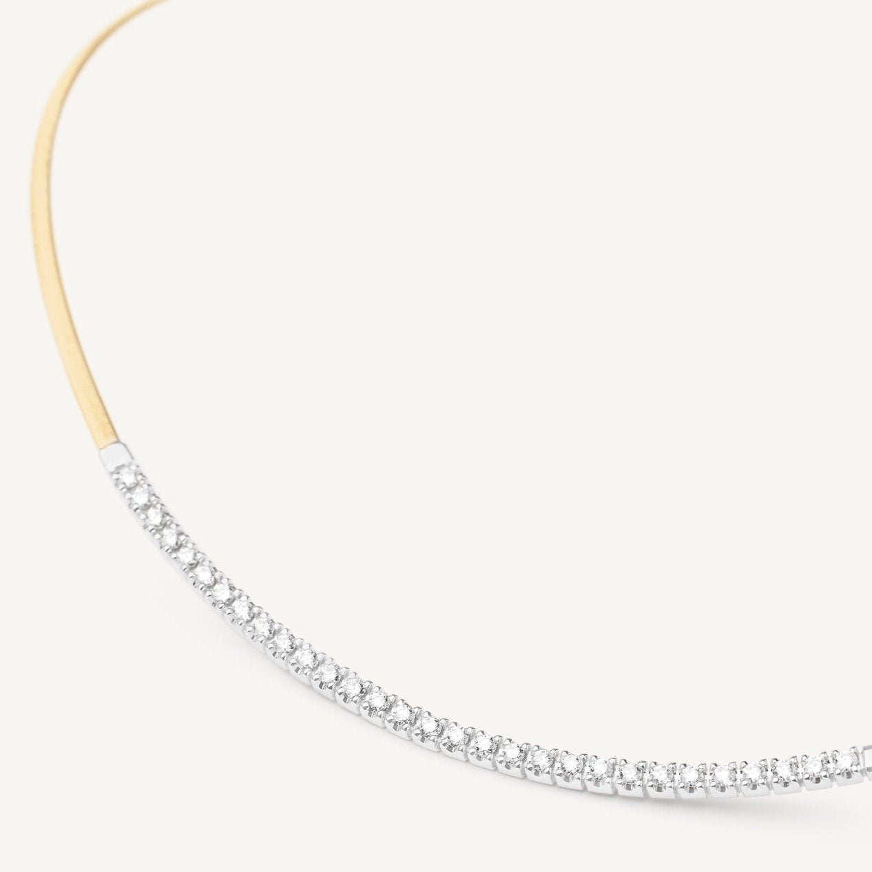 18K Yellow Gold Single Strand Coil Collar With Diamond Bar