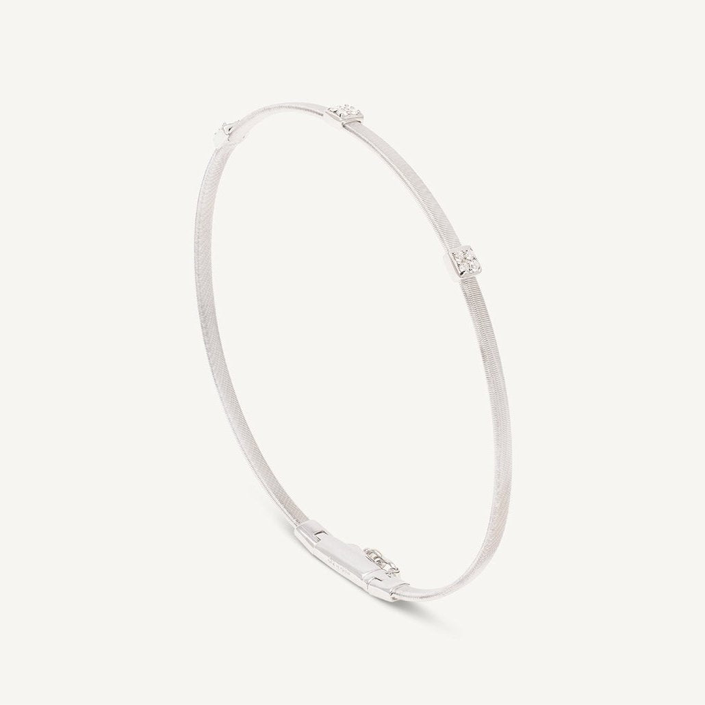 Marco Bicego Masai 18k White Gold Pavè Diamond Bracelet 3 Stations