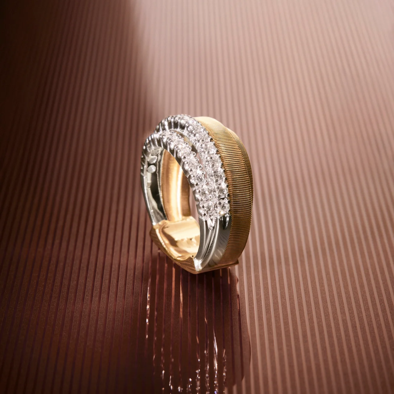 Marco Bicego Masai 4 Strand 18k Gold Coil 3 Pavè Band Diamond Ring