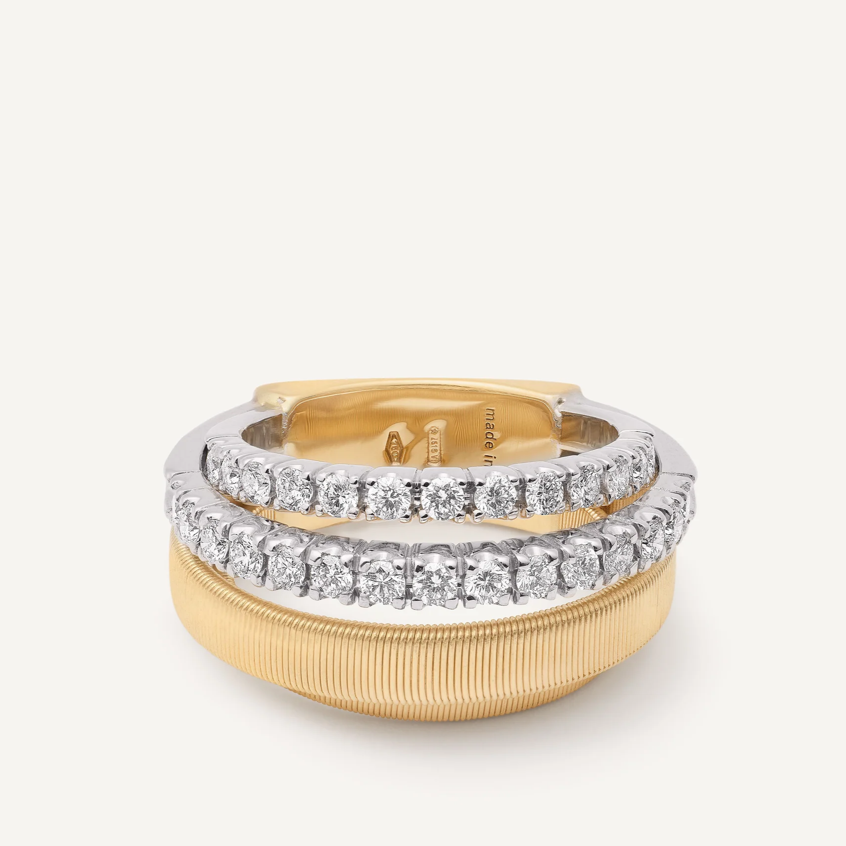 Marco Bicego Masai 4 Strand 18k Gold Coil 3 Pavè Band Diamond Ring