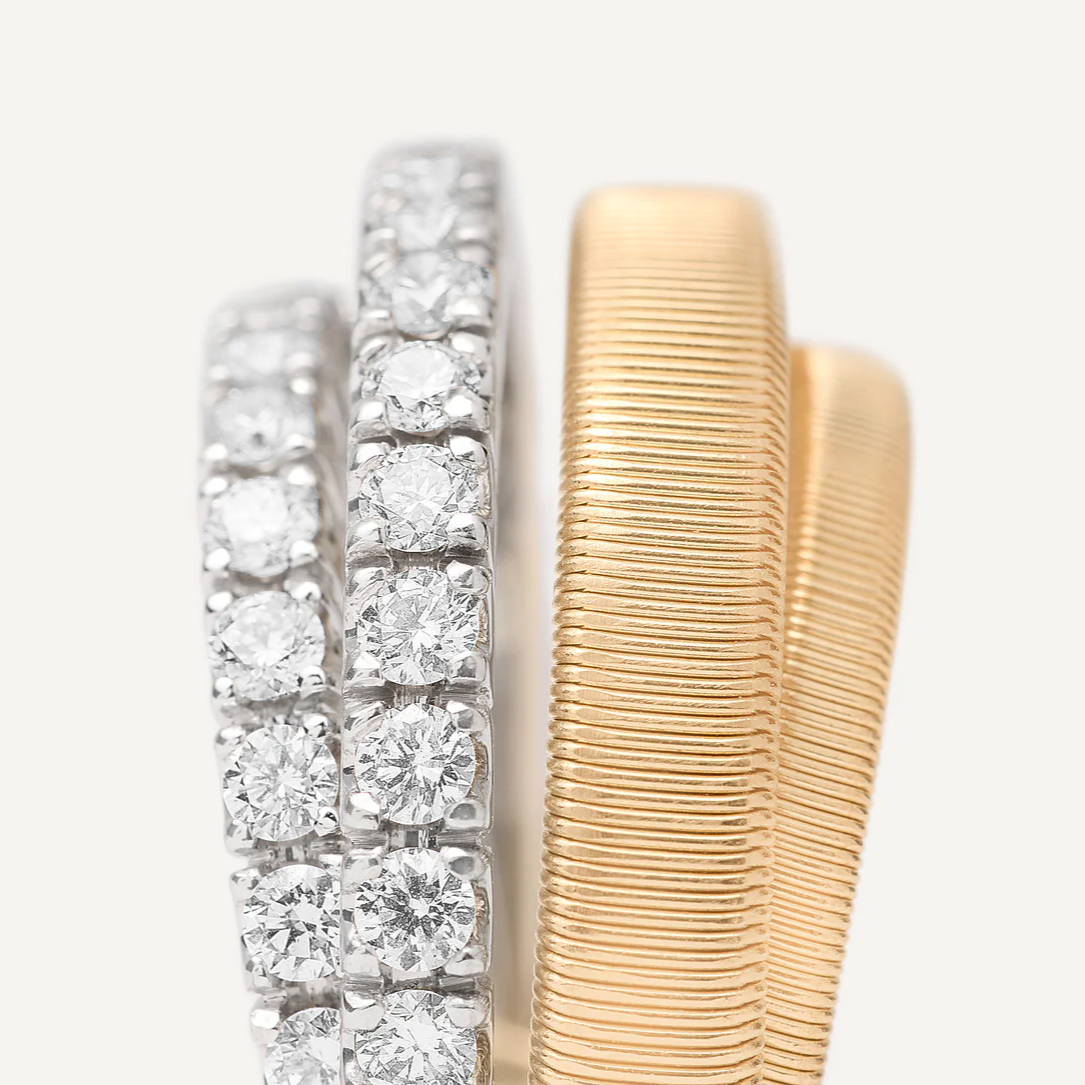 Marco Bicego Masai 4 Strand 18k Gold Coil 3 Pavè Band Diamond Ring