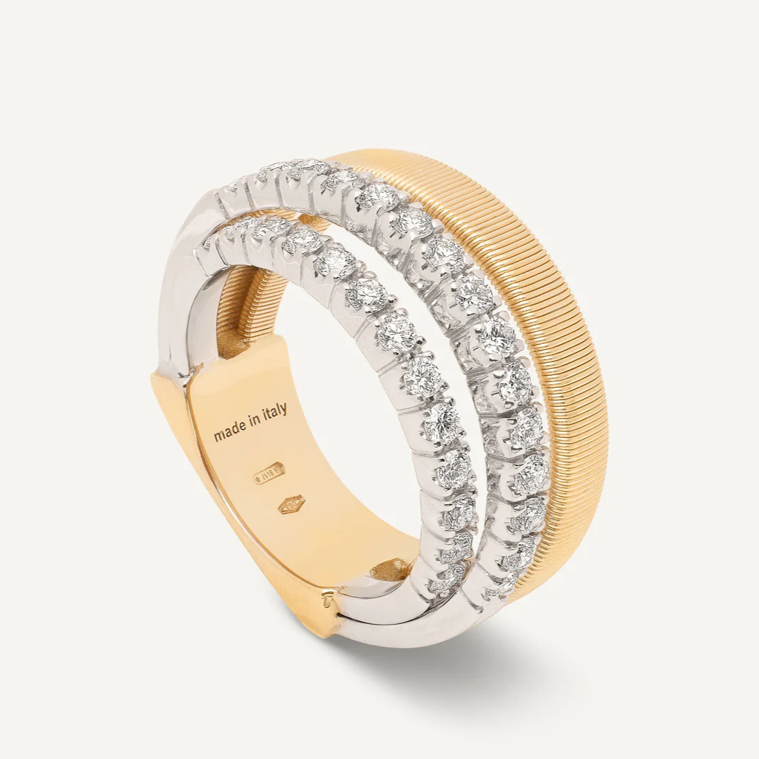 Marco Bicego Masai 4 Strand 18k Gold Coil 3 Pavè Band Diamond Ring