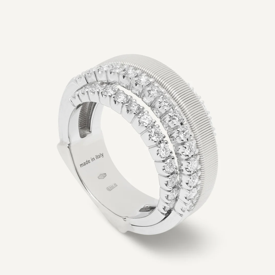 Marco Bicego Masai 4 Strand 18k White Gold Coil 3 Pavè Band Diamond Ring