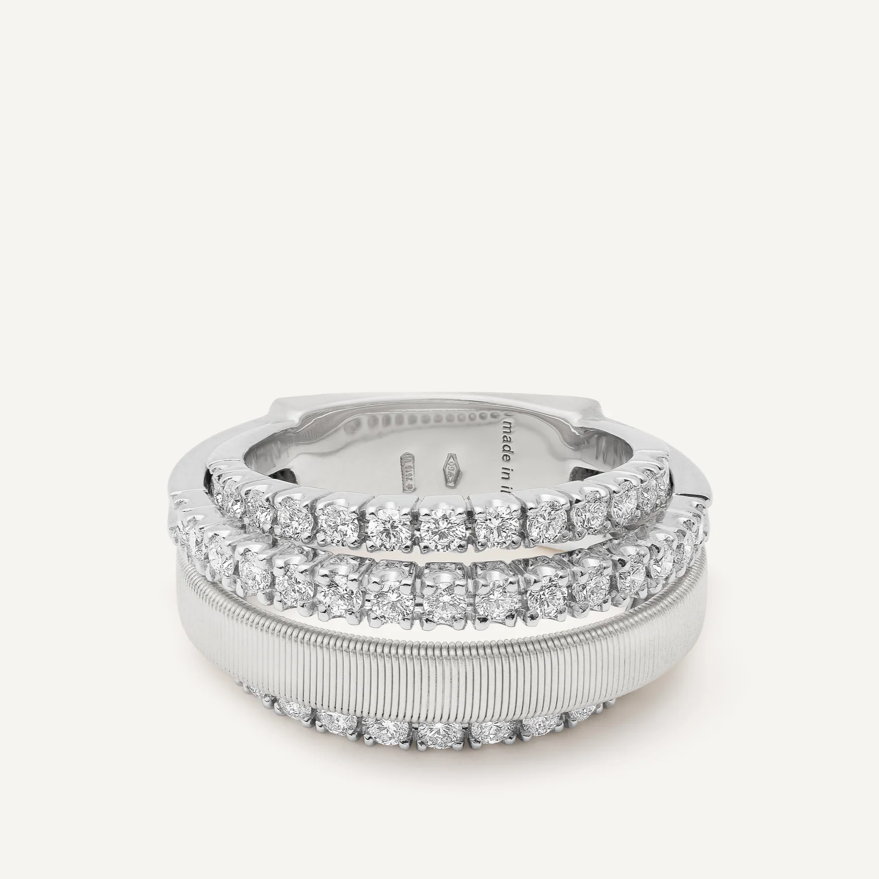 Marco Bicego Masai 4 Strand 18k White Gold Coil 3 Pavè Band Diamond Ring