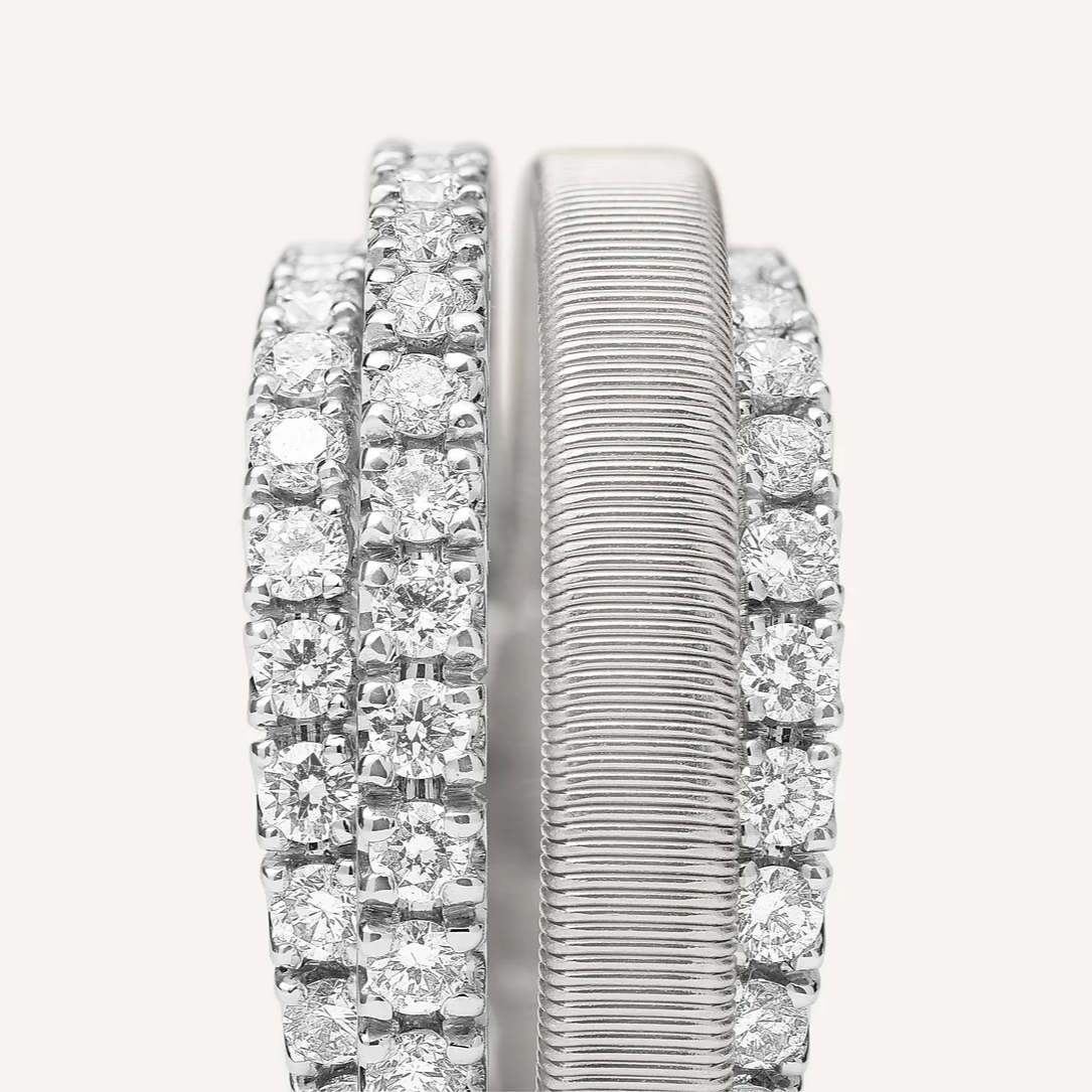 Marco Bicego Masai 4 Strand 18k White Gold Coil 3 Pavè Band Diamond Ring