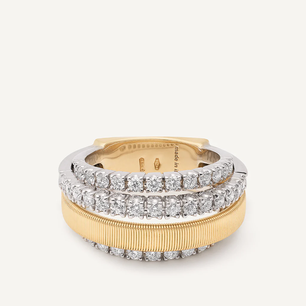 Marco Bicego Masai 4 Strand 18k Yellow Gold Coil 3 Pavè Band Diamond Ring