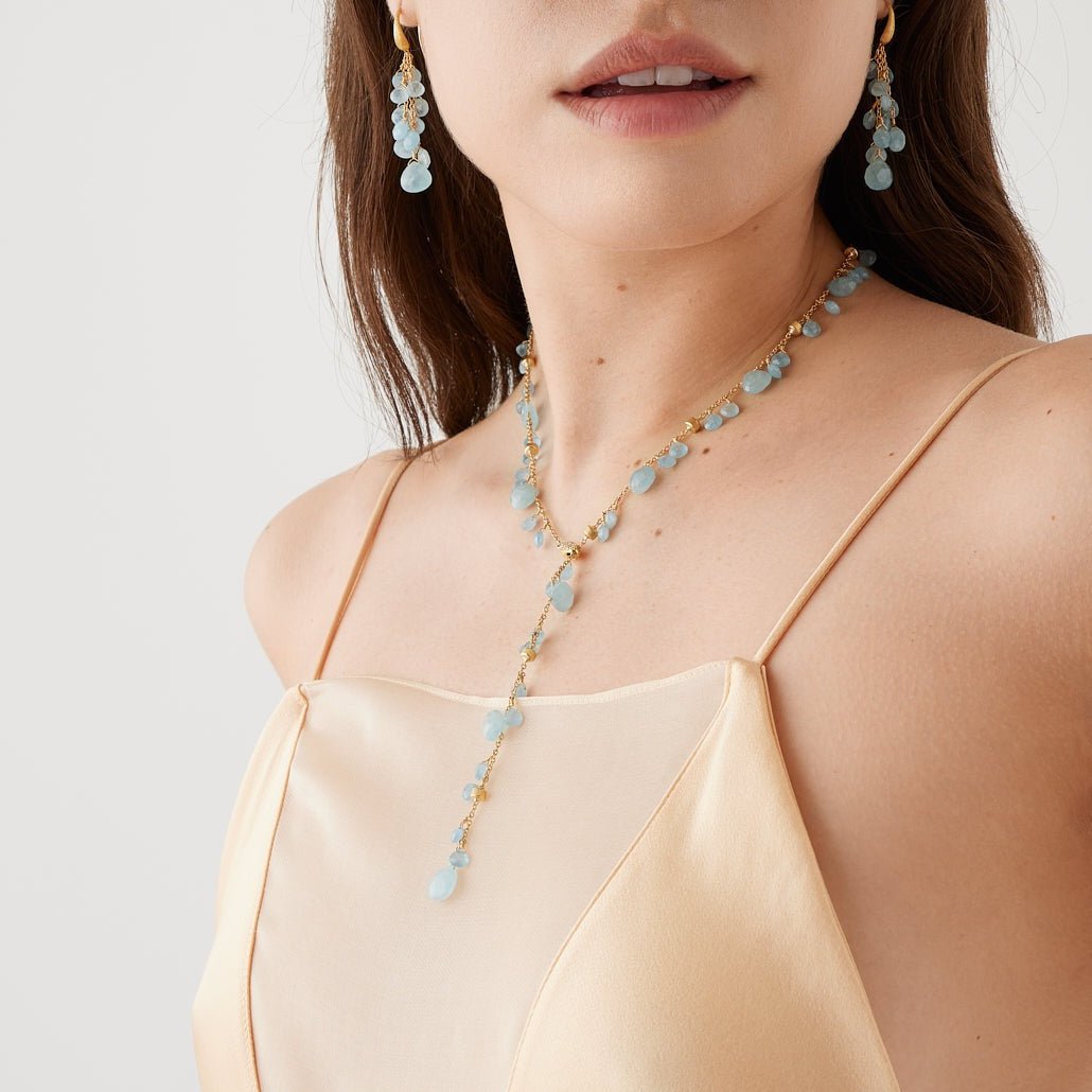 Marco Bicego Paradise 18K Yellow Gold Aquamarine Lariat Necklace - Orsini Jewellers