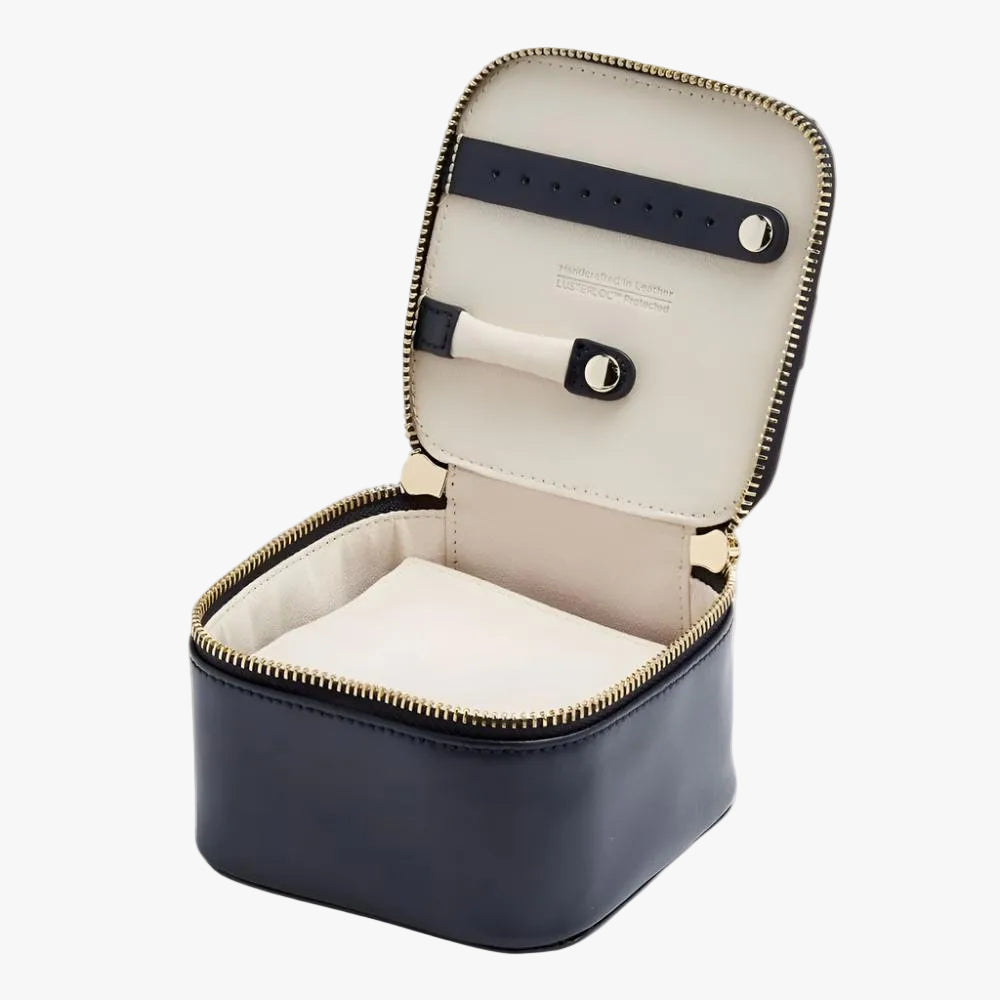 Jewellery cube navy travelling jewellery box by Wolf