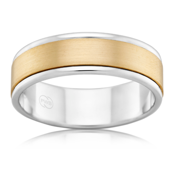 Mens Two Toned Wedding Band in 18k White Gold and Yellow Gold