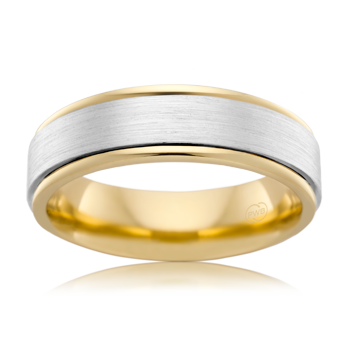 Mens Two Toned Wedding Ring in 18k White Gold and Yellow Gold with brushed finish