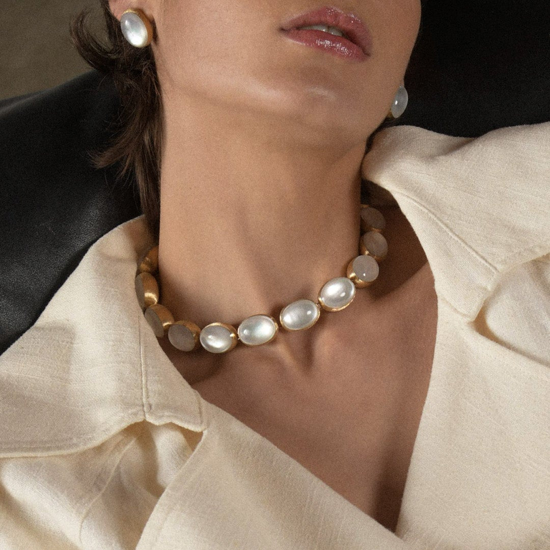 Nanis Dolcevita Muse Beaded Choker Necklace in Gold with Mother-of-Pearl