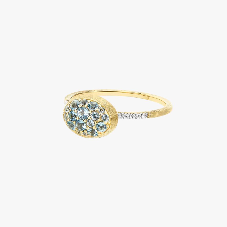 Nanis Boules 18k Gold Ring with Blue Topaz and Diamonds (Small)