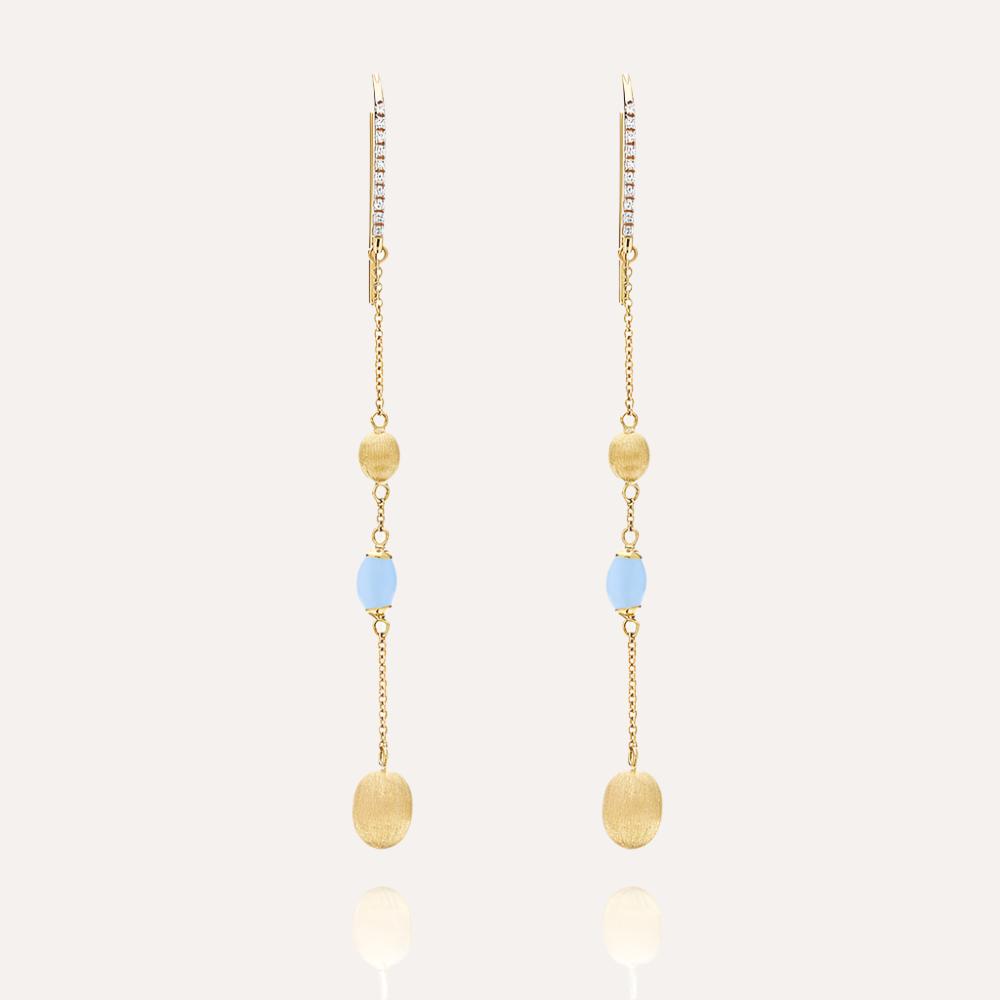gold and blue aquamarine drop earrings