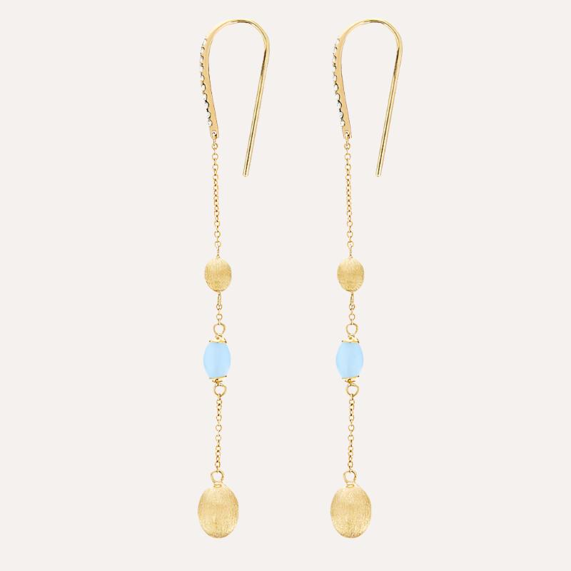 gold and blue aquamarine drop earrings