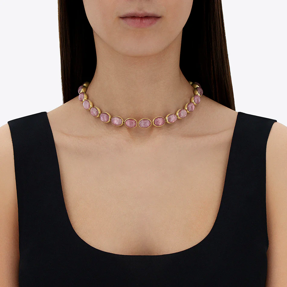 Nanis Dolcevita Muse Beaded Choker Necklace in Gold with Pink Quartz (Small) orsini fine jewellery