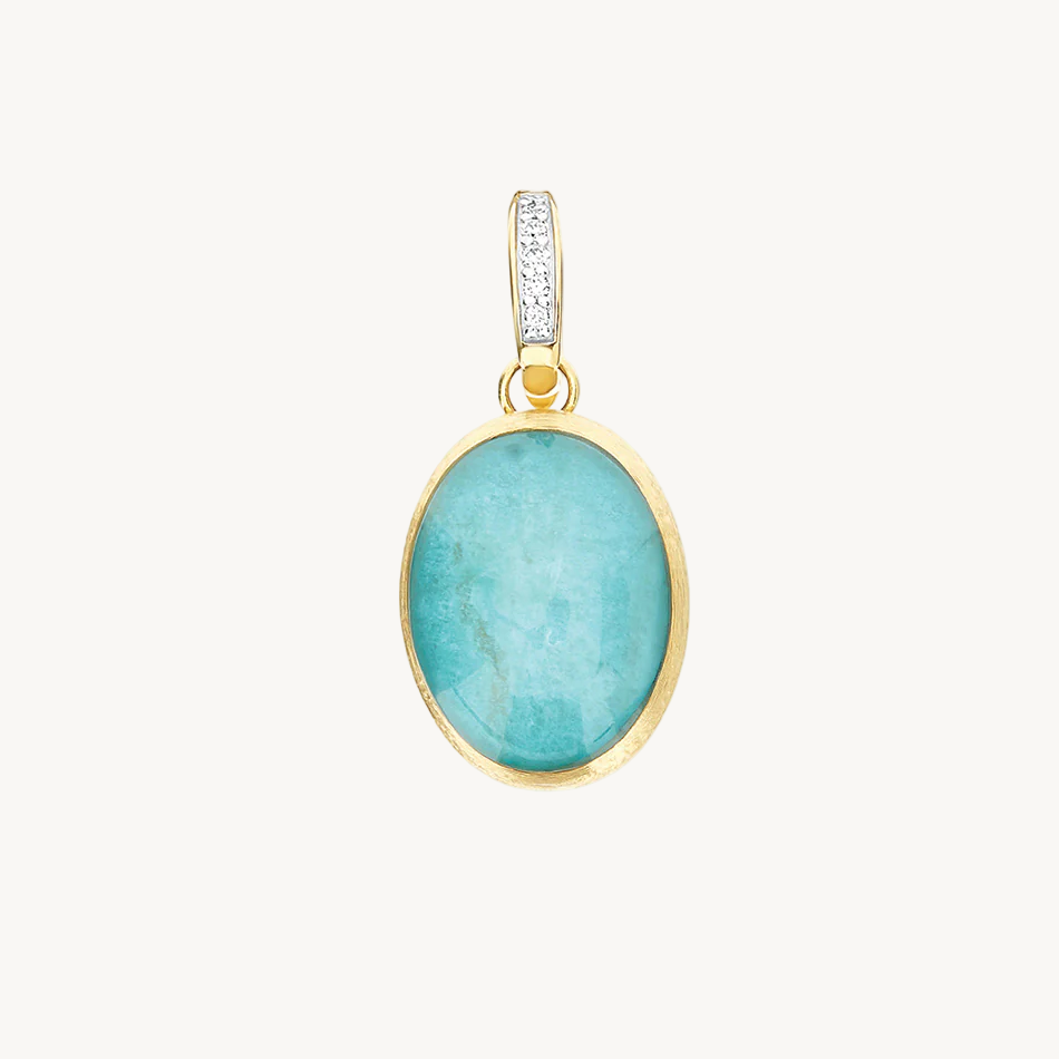 Nanis Muse Boule Amazonite Pendant in Gold with Diamonds Necklace