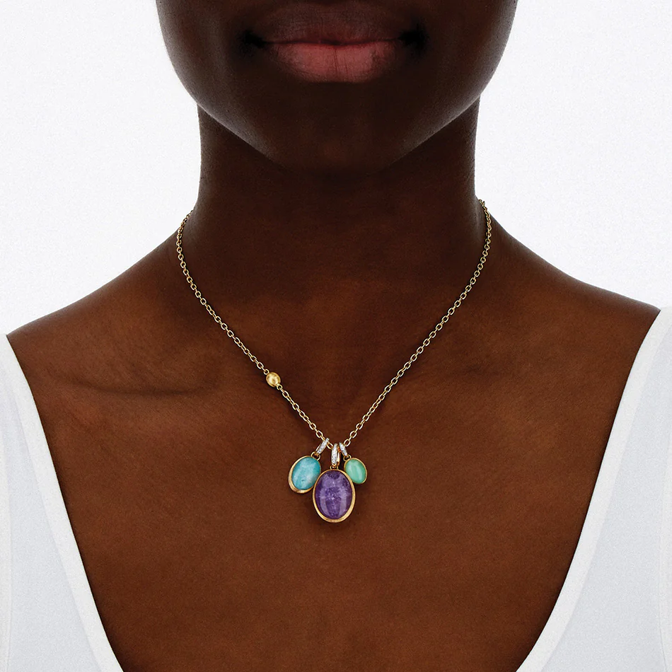 Nanis Muse Boule Amazonite Pendant in Gold with Diamonds (Medium) PS5-609