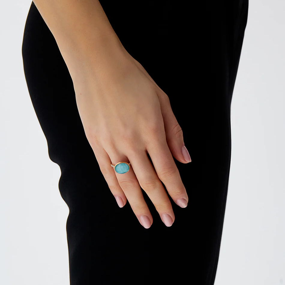 Nanis Muse Boule Gold and Amazonite Gemstone Ring with Diamonds (Medium)